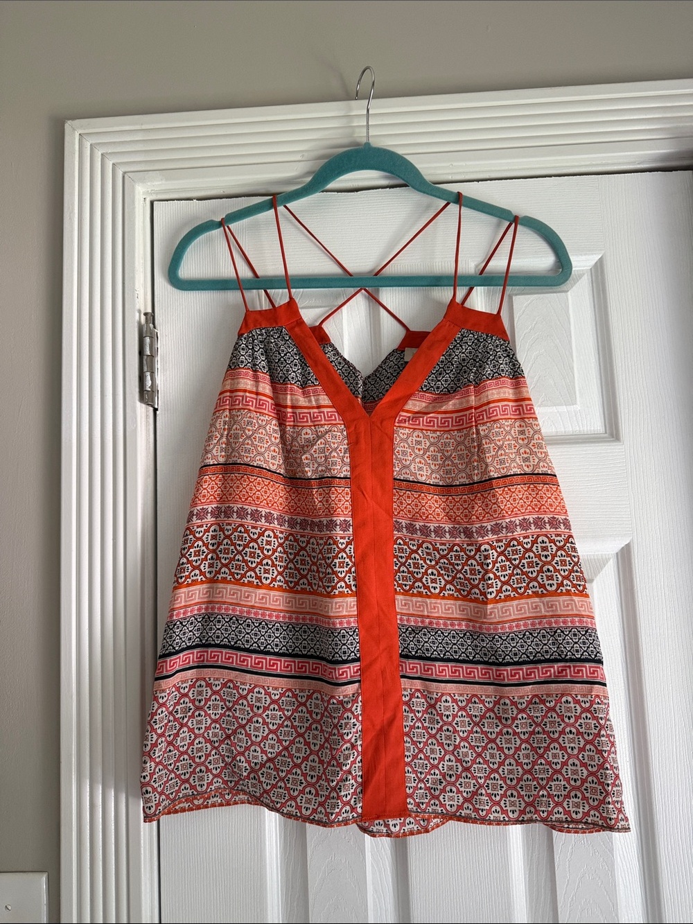 Ramy Brook Orange and Black Patterned Strappy Tank